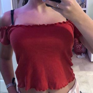 red off the shoulder brandy top